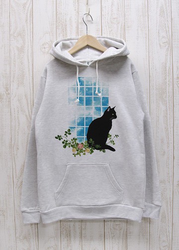 立式黑貓連帽衫 Window NOON Heather 白 / R029-P-HWH