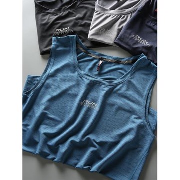 夏季男士冰絲速干背心運動休閑跑步健身服透氣彈力戶外無袖背心