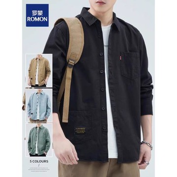 羅蒙工裝襯衫式外套男士春秋款休閑襯衣時尚寬松純棉開衫夾克男款