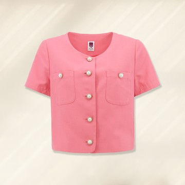 ILEY伊蕾 復古粉色珍珠排釦短版棉質外套(桃色；M-XL)1222034040