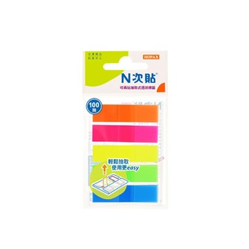 【N次貼】66601 簡易抽取式可再貼標籤 45x12mm 五色 100張/5條/卡