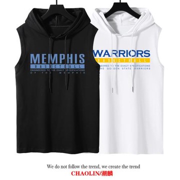 灰熊籃網勇士湖人t恤籃球服連帽無袖背心2022投籃訓練出場服夏季