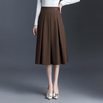 春秋半身裙女中長款過膝裙子秋季收腰顯瘦百褶裙a字版大擺裙傘裙