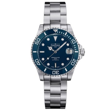 DAVOSA 165.195.40 TERNOS MEDIUM AUTOMATIC 藍色專業陶瓷外圈200M潛水女錶/36mm