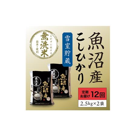 ふるさと納税 雪室貯蔵 魚沼産 コシヒカリ 無洗米 5kg (2.5kg×2) 12ケ月 連続お届け 米 定期便 お米 こめ コメ おこめ 白米 こしひかり 1.. 新潟県魚沼市