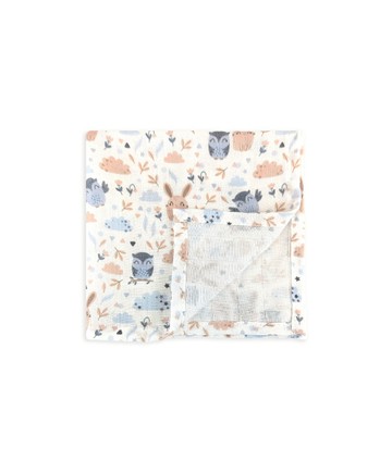 貓頭鷹與粉紅兔(竹纖維紗布巾)30cm