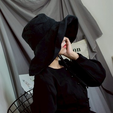 日本防UV紫外線材質漁夫帽大帽檐遮陽帽女暗黑系夏季防曬太陽帽1入