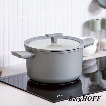 【BergHOFF貝高福】Balance陶瓷塗層不沾鍋系列_雙耳含蓋湯鍋_24cm_月霧灰