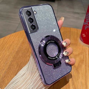 三星s21手機殼高級感時尚漸變閃粉軟殼Galaxys21+新款創意磁吸支架超薄s21Ultra簡約防摔s21FE全包保護適用于