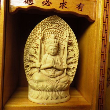 精品隨身佛龕 黃楊木千手觀音木雕佛像
