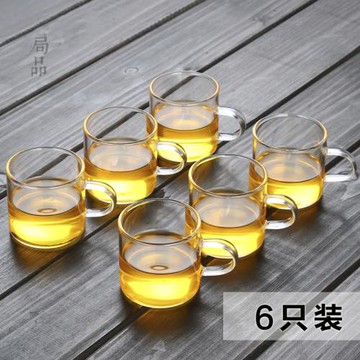 玻璃茶杯加厚耐熱透明帶把杯水杯品茗杯咖啡杯功夫茶具花茶杯子