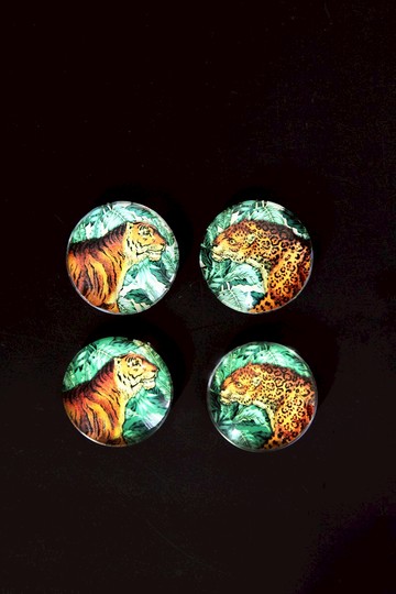 英國Temerity Jones非洲動物虎豹圖騰立體玻璃冰箱磁鐵(一組4入)