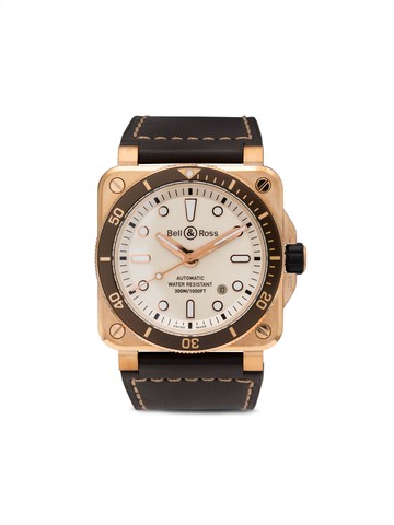Bell & Ross - BR-03-92 Diver 42mm - men - Steel/Calf Leather/Gold Plated Metal - One Size - White