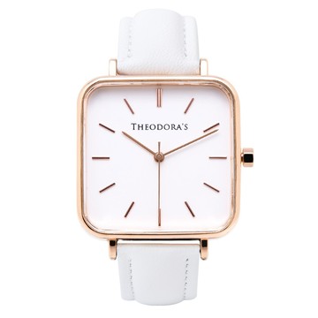 Hebe 簡約方形真皮腕錶 方形白-真皮白