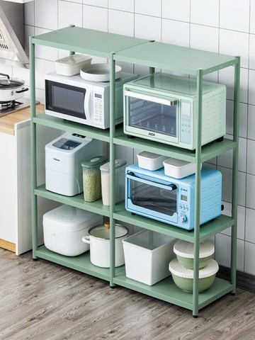 不銹鋼廚房置物架帶圍欄烤箱鍋架家用收納架子多層落地式儲物貨架