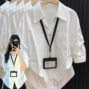 台灣现貨 法式POLO襯衫 港風高級感襯衫 女生襯衫 七分袖上衣 短袖襯衫 韓版襯衫 POLO領T恤 減齡上衣 女生上衣