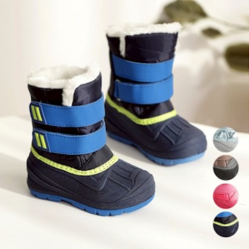 撞色雙條黏貼厚保暖防水雪靴 兒童雪靴 滑雪 雪鞋 鞋子 男童 女童 日本 韓國