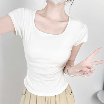 🚀台灣出貨+虧本衝評🚀日本🇯🇵 白色短袖t恤女春夏2026新款修身小眾設計感掐腰短款正肩方U領上衣
