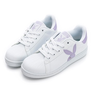 ✨迎新年 特殺65折起｜PLAYBOY 俏甜春語 經典貝殼兔兔小白鞋-白紫(PY1006)