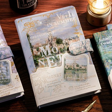 藝術風景油畫筆記本子創意加厚文藝精致彩頁手帳本網紅ins風高顏值日記本復古磁扣學生用隨身油畫記事本