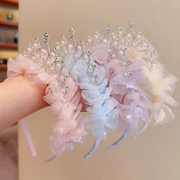 ✨壹灣出貨✨公主頭飾兒童皇冠髮箍小女孩超仙紗紗髮卡寶寶壓發頭箍不勒頭髮飾