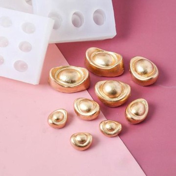 六連立體元寶模具  中式中國風新年元寶翻糖巧克力蛋糕硅膠模具