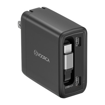 VOORCA 65W 氮化鎵自帶伸縮線 快速充電器 PD-141B  黑色  1個