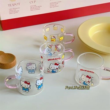 FunLife生活館 可愛卡通Kitty耐熱玻璃小杯 少女心家用茶杯果酒杯