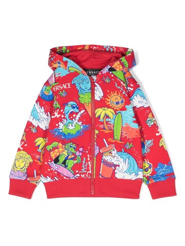 Versace Kids - cartoon logo print hoodie jacket - kids - Cotton/Cotton - 12-18 - Red