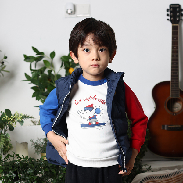【麗嬰房】EASY輕鬆系列 小童小象logo長袖上衣-白色(86cm~130cm)