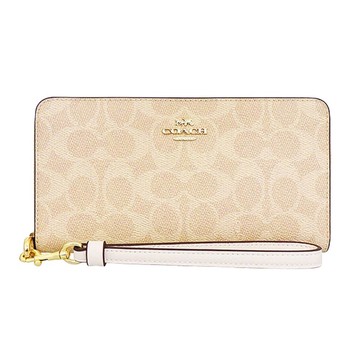 COACH 經典LOGO手拿長夾 白繩x沙色 CW778 IMXDM