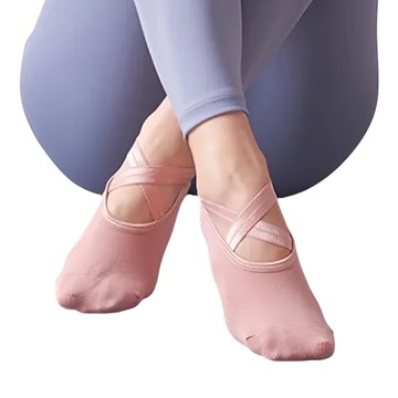 NicoFun 愛定做 芭蕾舞鞋防滑瑜伽襪 女襪 22~24.5cm 粉紅色
