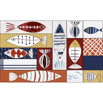 廚房防油煙機貼紙防水耐高溫自粘瓷磚墻貼創意裝飾卡通魚圖案貼畫