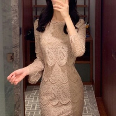 総レース 結婚式 タイト レースワンピースドレス ワンピース ワンピース 透け感 レース ラウンドネック トップス ひざ丈 シースルー 長袖 通販 Lineポイント最大get Lineショッピング