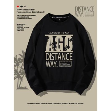 美式高街無帽衛衣男士春季薄款寬松男生長袖2025新款圓領男裝外套