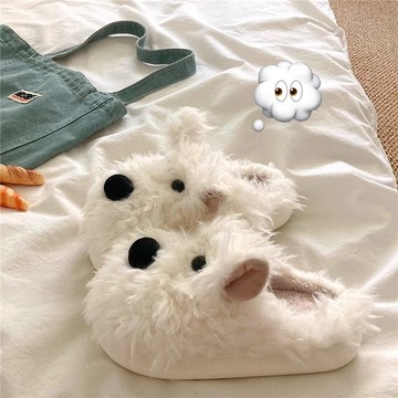 【桃園出貨】奶兇小狗 潦草可愛棉拖鞋 ins毛毛鞋 室內居家加絨保暖女棉鞋 毛絨絨棉鞋 可愛小狗棉拖鞋 女款棉拖鞋 女鞋