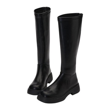 【Grace Gift】靴子 長靴【經典圓頭厚底膝下靴】1色 35-40號 素面靴