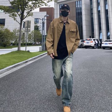 NICE LILI秋季美式寬松水洗工裝襯衫日系復古重磅長袖外套襯衣男