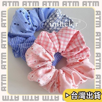 🔥臺灣出貨🔥可開發票✅輕飾時光手作拼接格紋腸圈~森系復古少女愛心條紋馬尾髮圈丸子頭繩新款女