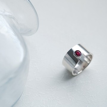 天然紅寶石 寬版戒指 純銀 925