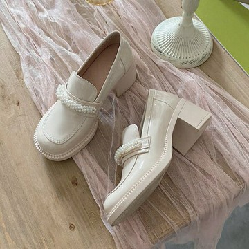 法式厚底白色樂福鞋女一腳蹬日系jk鞋英倫風小皮鞋復古瑪麗珍單鞋