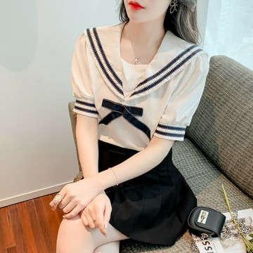 時尚氣質海軍風jk制服套裝裙養生館足療spa會所技師工作服兩件套