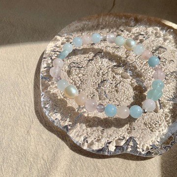 粉色珍珠音調/淡水珍珠 摩根石 粉晶 螢石/水晶手鍊 客製化