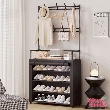 廠商配送 組合式80cm衣帽架＋四層鞋櫃(含黑布套)