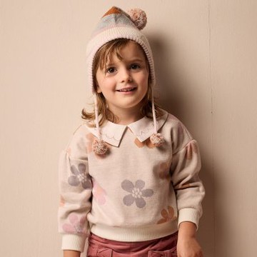 PIPPY 可愛花朵緹花花邊大領片長袖上衣 米-100