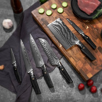 大馬士革鋼菜刀G10廚師刀刀具套裝水果刀彩木柄單鋼頭水果刀