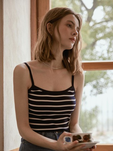 LENA stripe sleeveless top [navy]