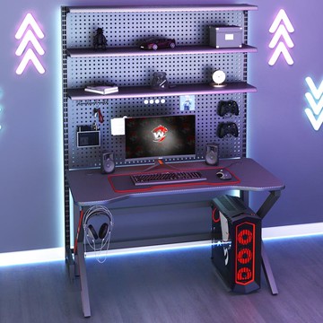電競桌椅套裝電腦桌臺式書桌書架一體桌子洞洞板組合家用工作臺【林之舍】