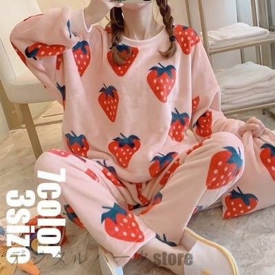 パジャマ レディース 冬 上下セット 寝巻き 裏起毛 ふわもこパジャマ 果物柄 ルームウェア モコモコ 部屋着 ふわふわ 厚手 長袖 あったか フランネル 可愛い 7色 通販 Lineポイント最大get Lineショッピング