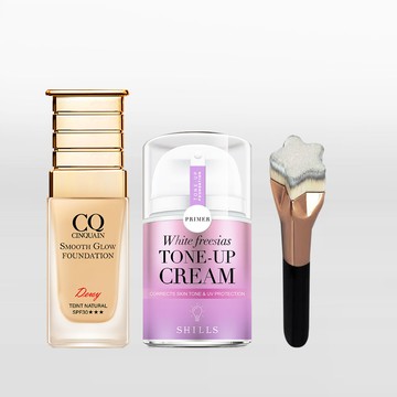 【星魅完美底妝】思珂星魅光透水潤粉底+抗UV美白濾鏡素顏霜（小蒼蘭/小仙女/牛奶霜/激光霜）任選+星魅粉底刷